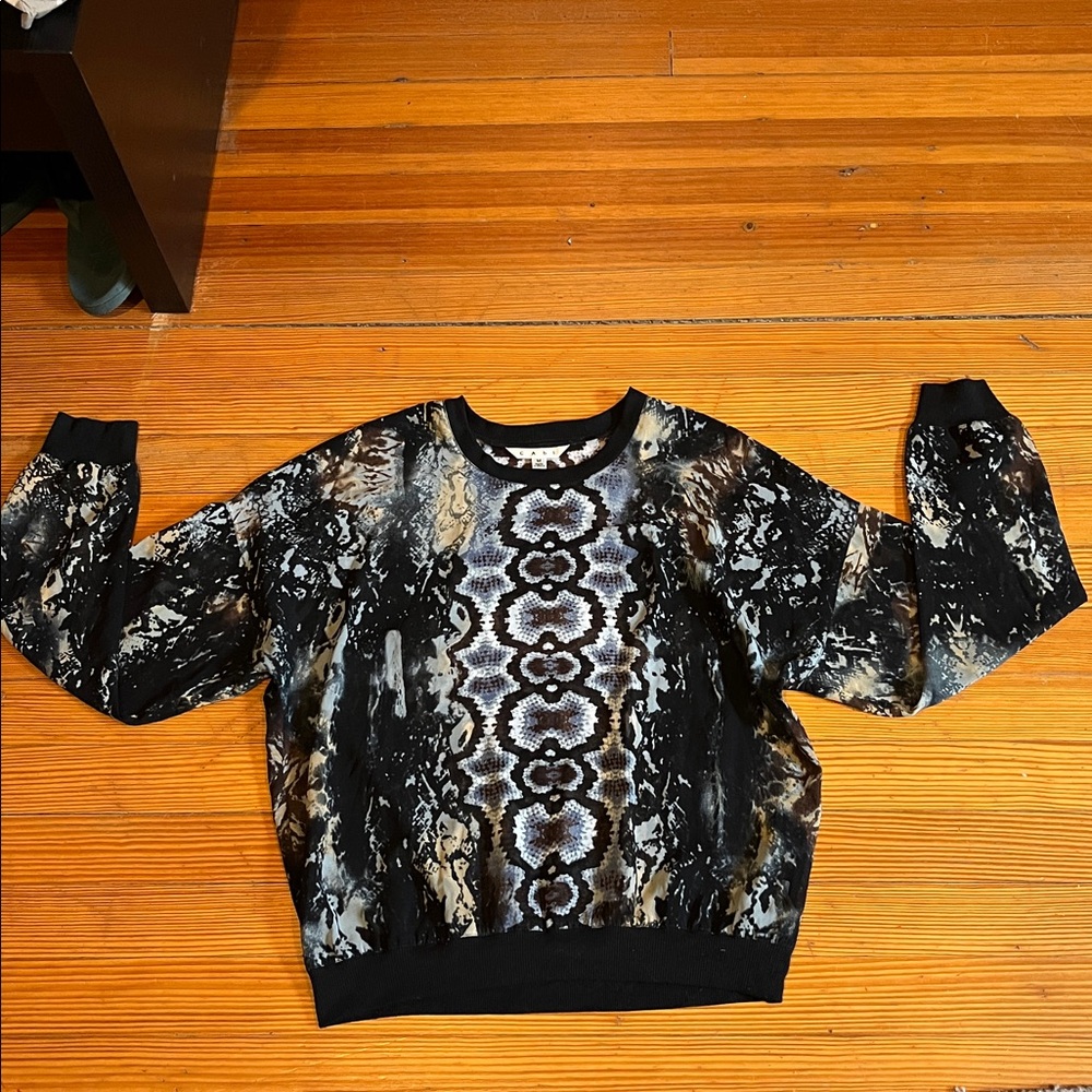 CAbi M Black, Brown, Grey Anstract Animal Sheer Top